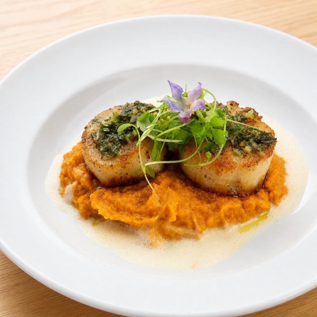 Herb Crusted Scallops*.