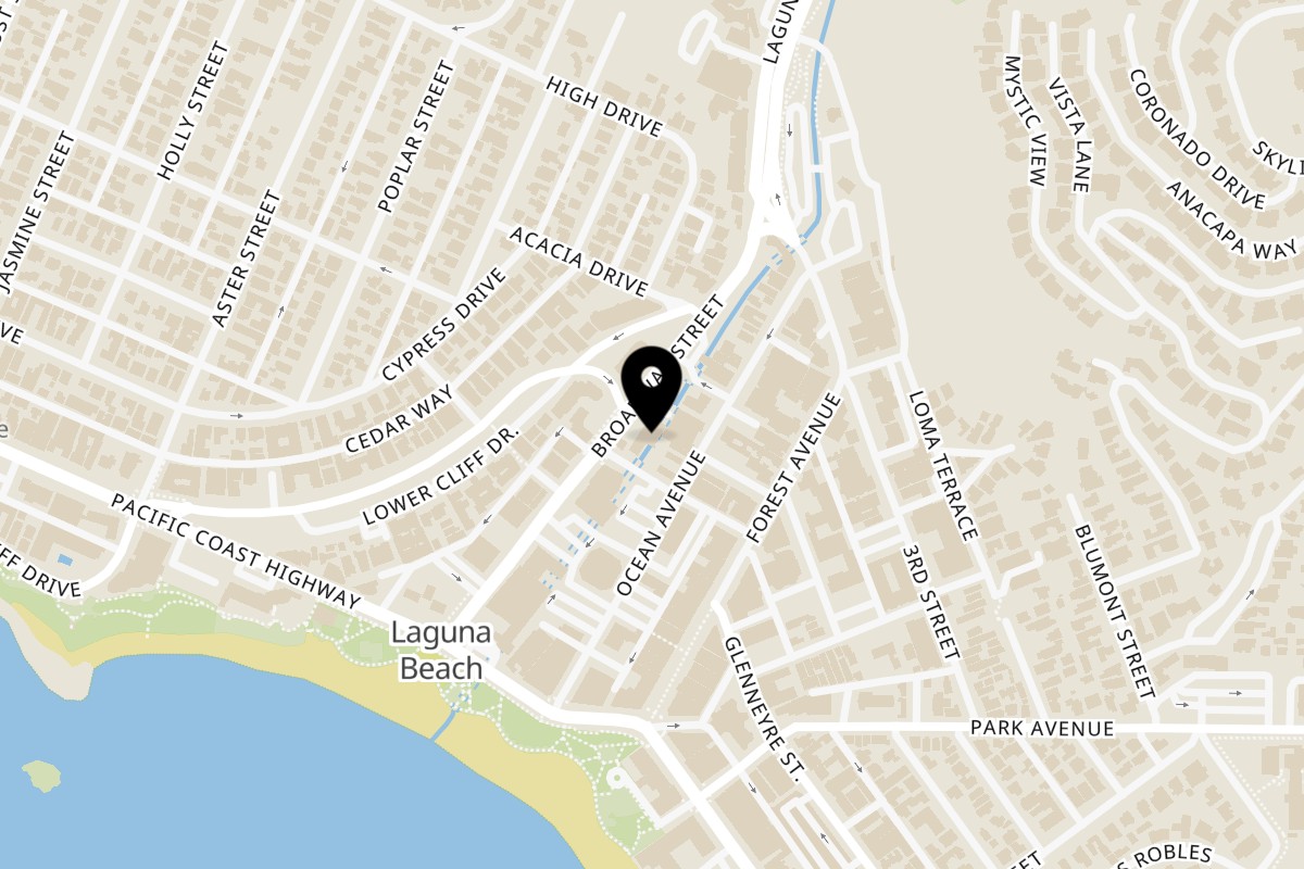 Map showing the location of Nirvana by Chef Lindsay on 303 Broadway St # 101 in Laguna Beach